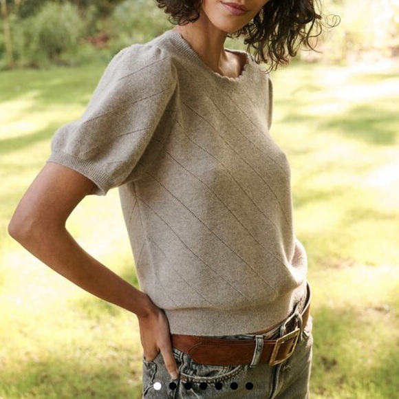 REPEAT Short Sleeve Pointelle Cashmere Sweater XS - Picture 2 of 5